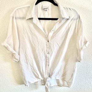 White Short-Sleeved Button Up Crop Top